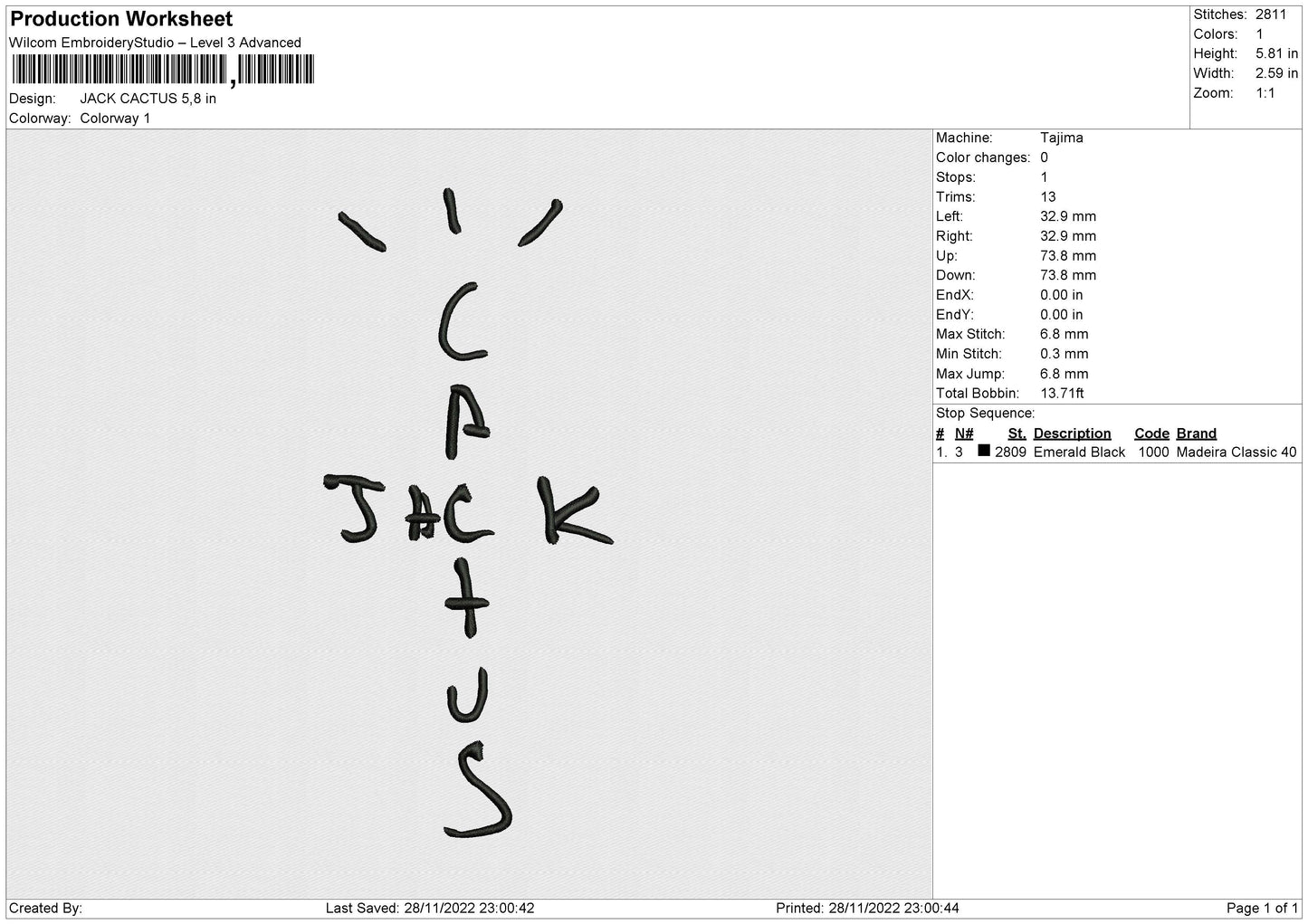 JACK CACTUS Embroidery