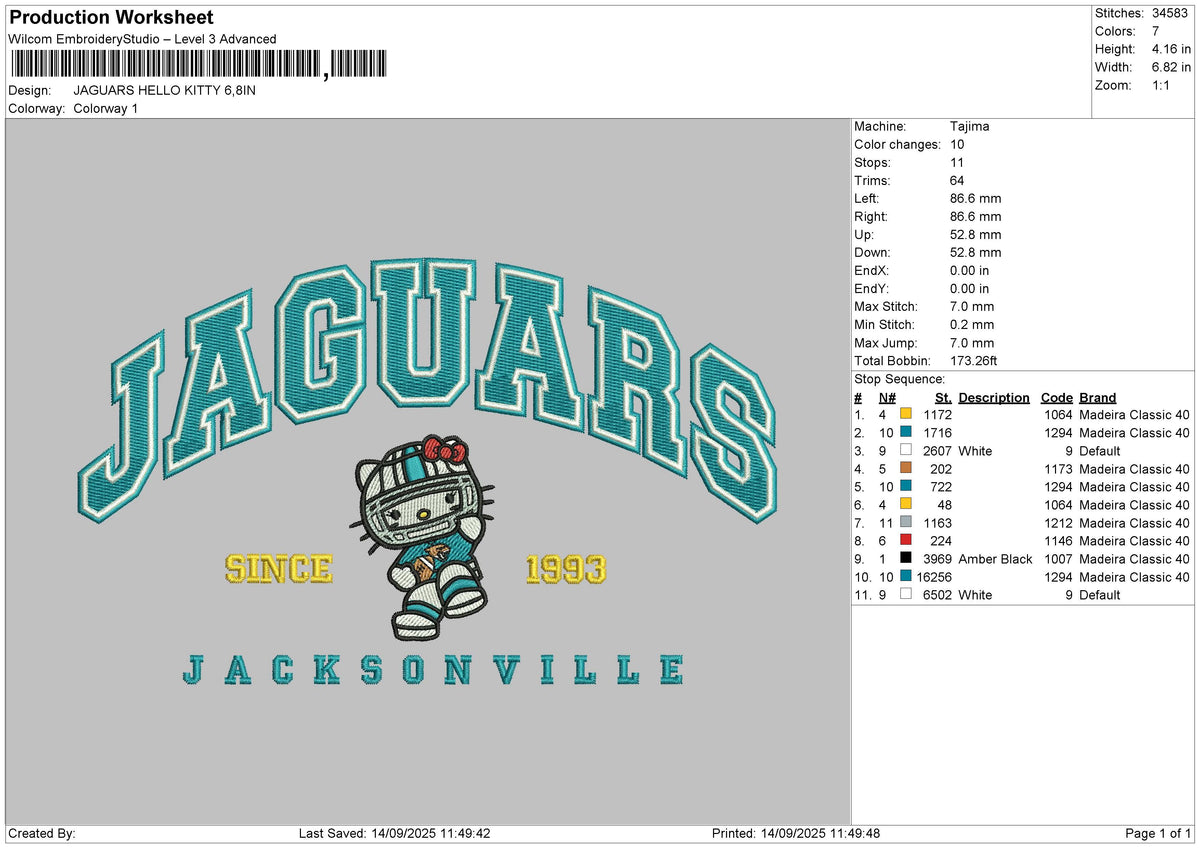 JAGUARS HELLO KITTY Embroidery File 6 size