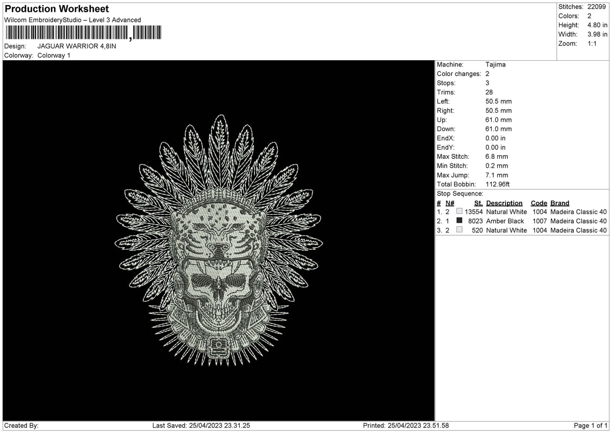 Jaguar W Embroidery File 6 sizes