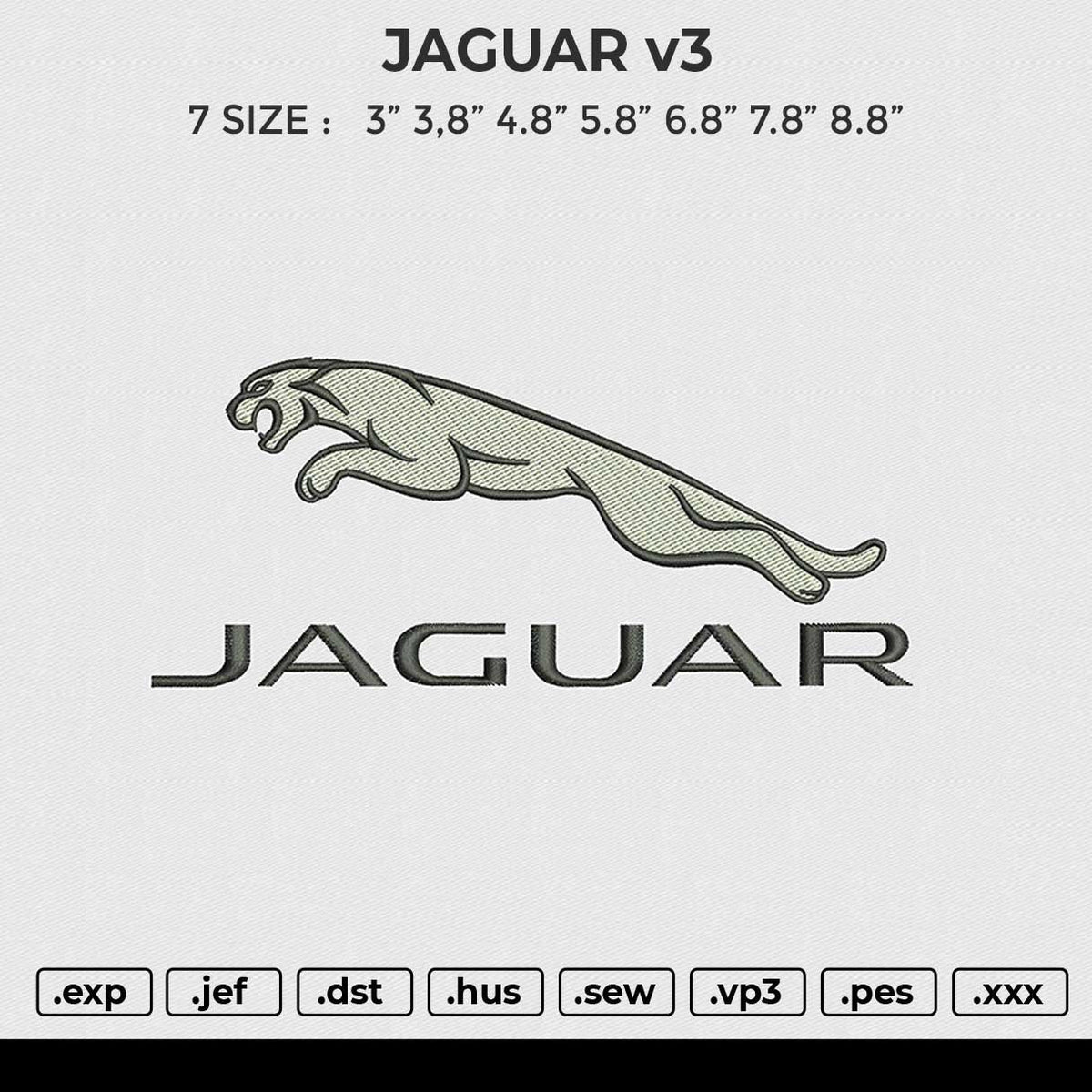 JAGUAR v3 Embroidery File 6 size
