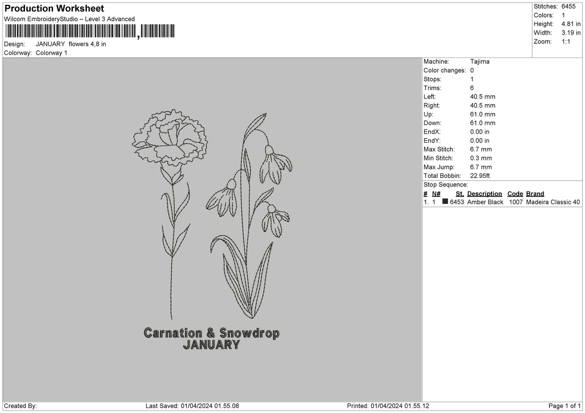 January Flo Embroidery File 6 sizes