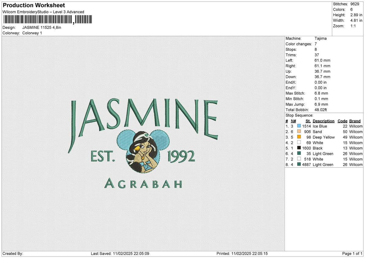 JASMINE 11525 Embroidery File 6 size