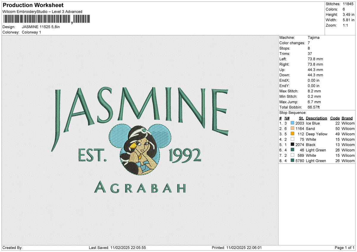 JASMINE 11525 Embroidery File 6 size