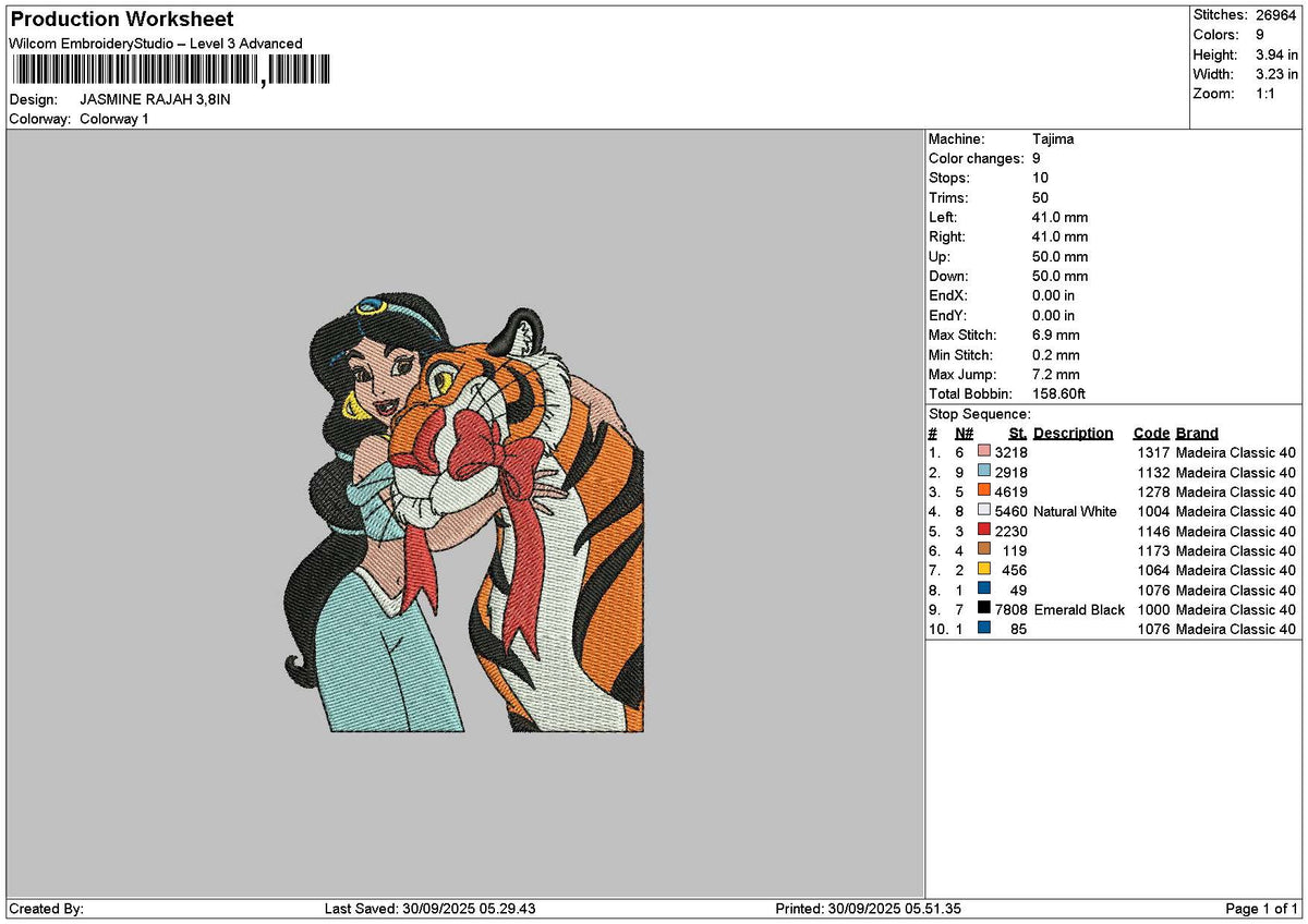 Jasmine2909 Embroidery File 6 sizes