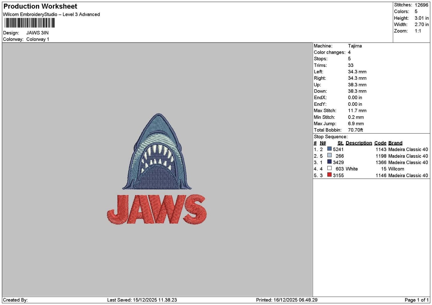 Jawstext 1612 Embroidery File 6 sizes