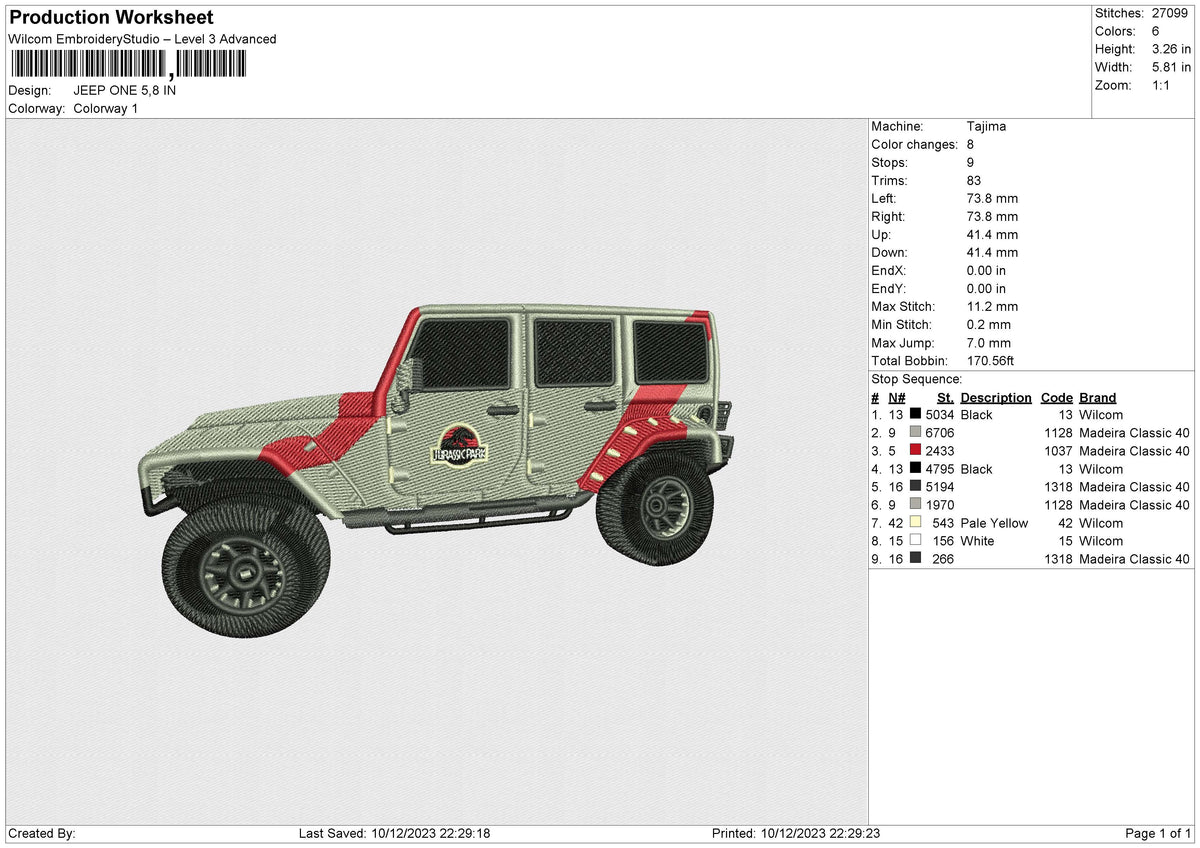 JEEP ONE Embroidery File 6 size