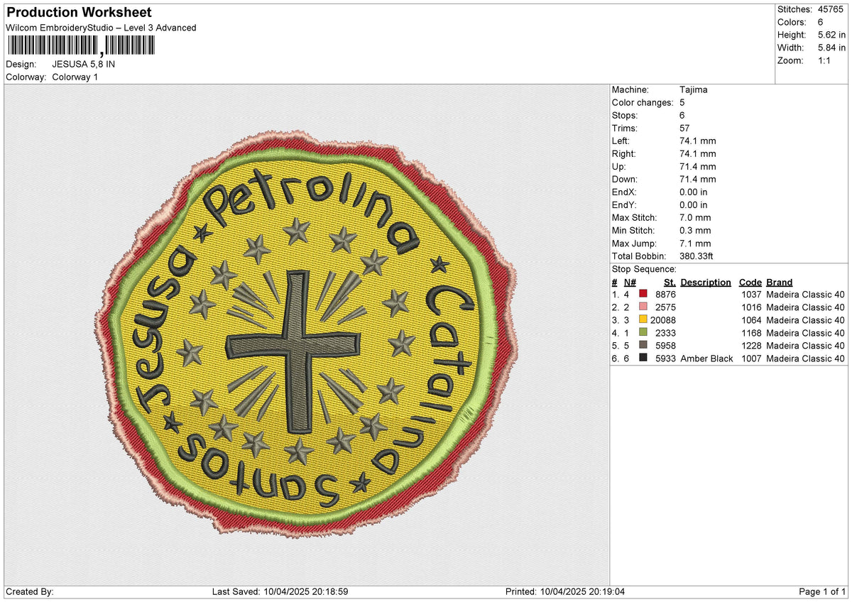 JESUSA Embroidery File 6 size