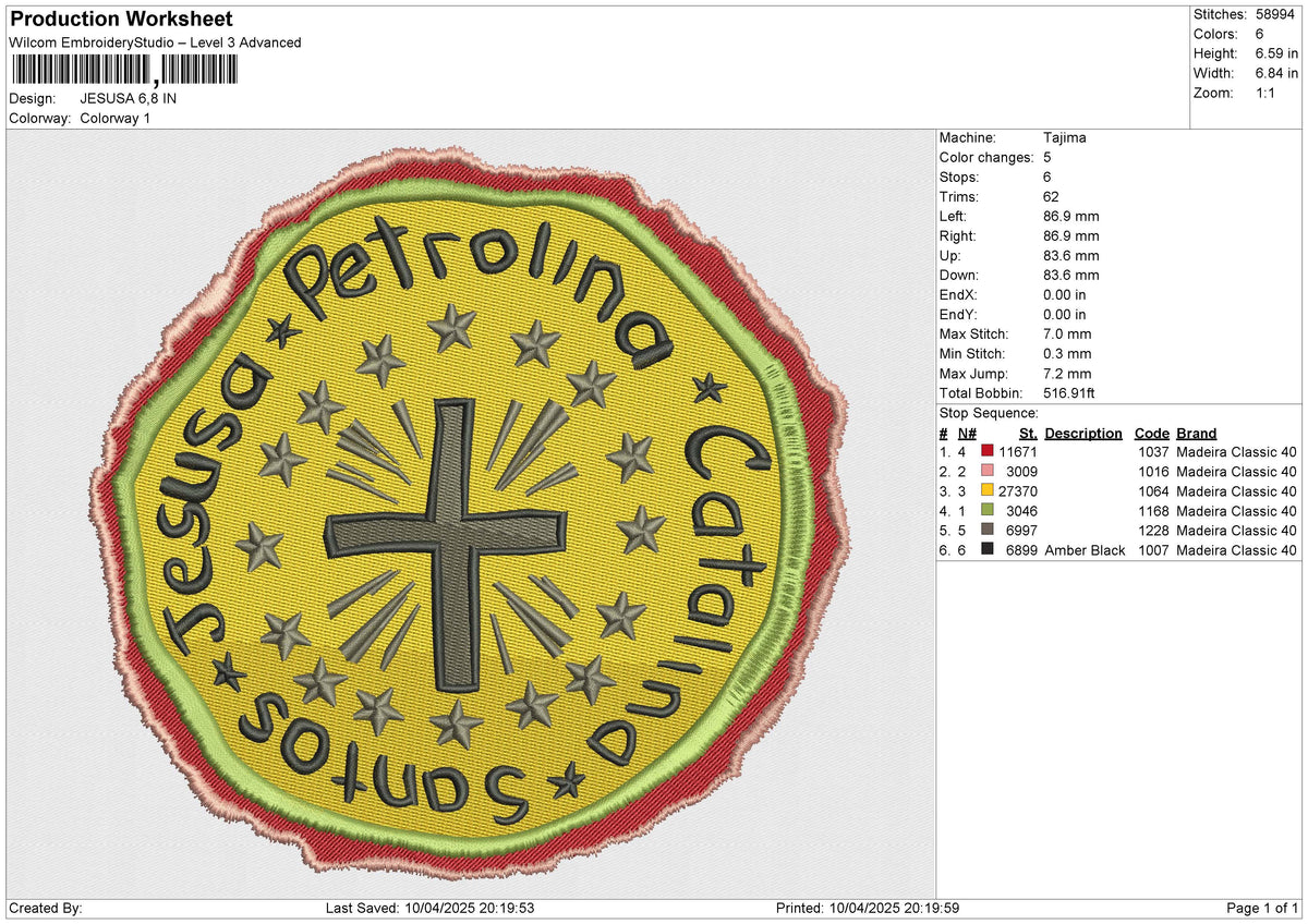 JESUSA Embroidery File 6 size