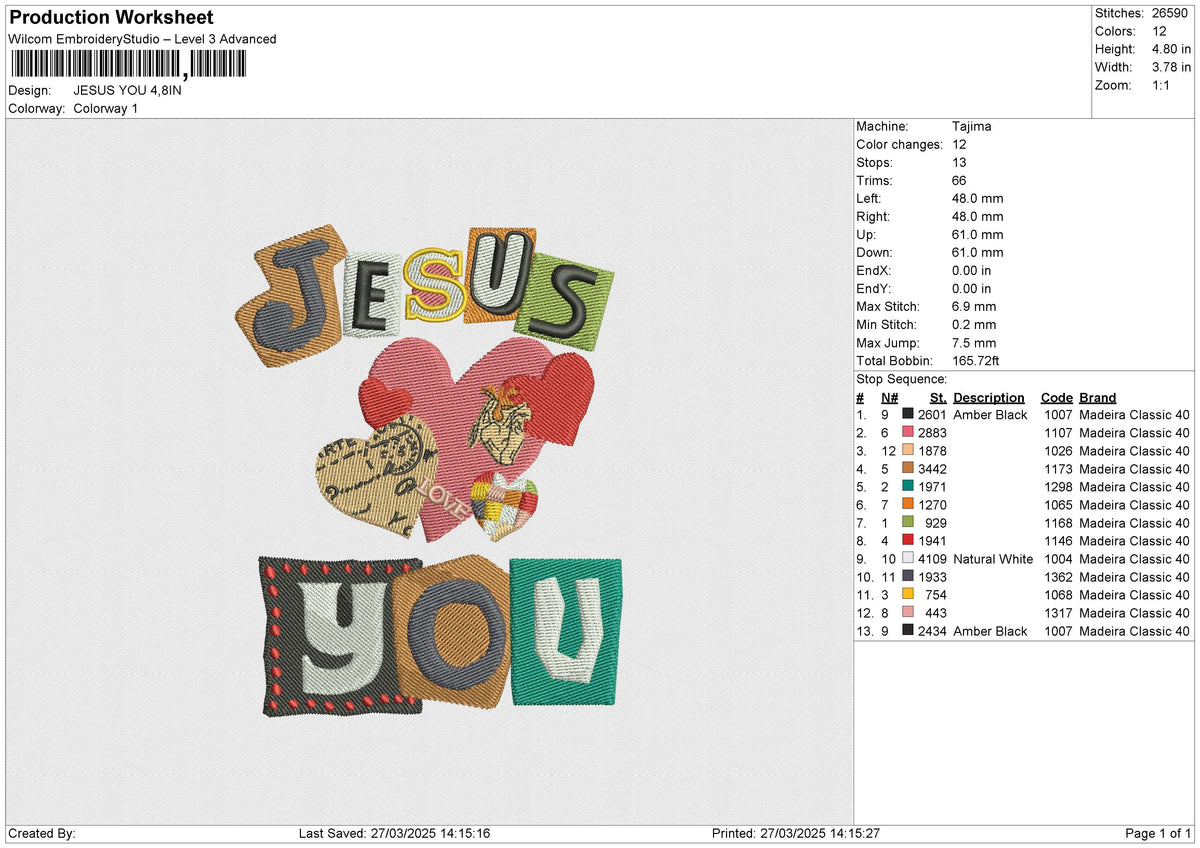 JESUS YOU Embroidery File 6 size