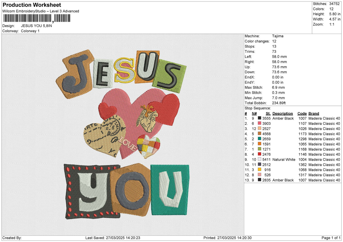 JESUS YOU Embroidery File 6 size
