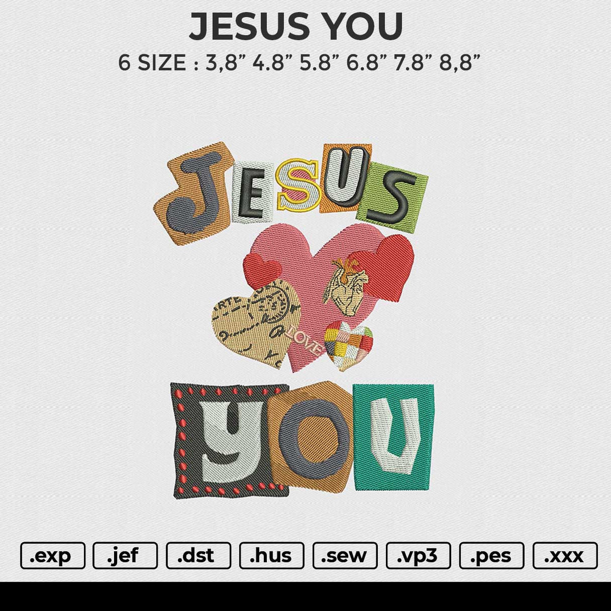 JESUS YOU Embroidery File 6 size
