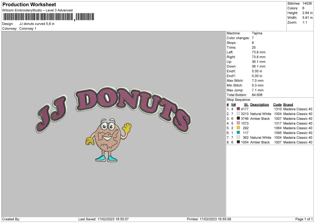 JJ Donuts Curved Embroidery File 6 sizes