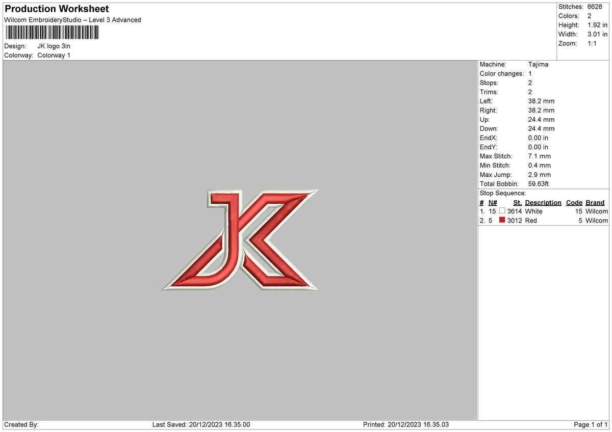 Jk Logo Embroidery File 6 sizes