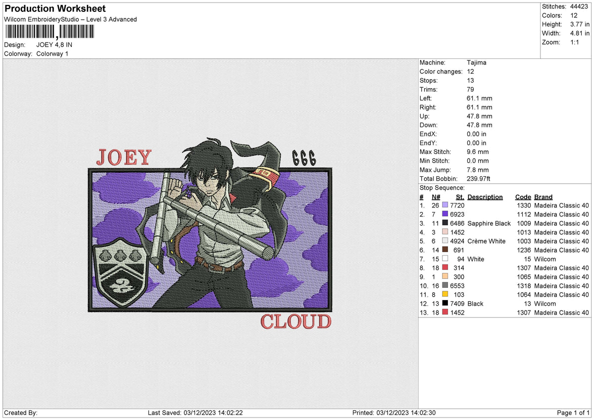 JOEY Embroidery File 6 size