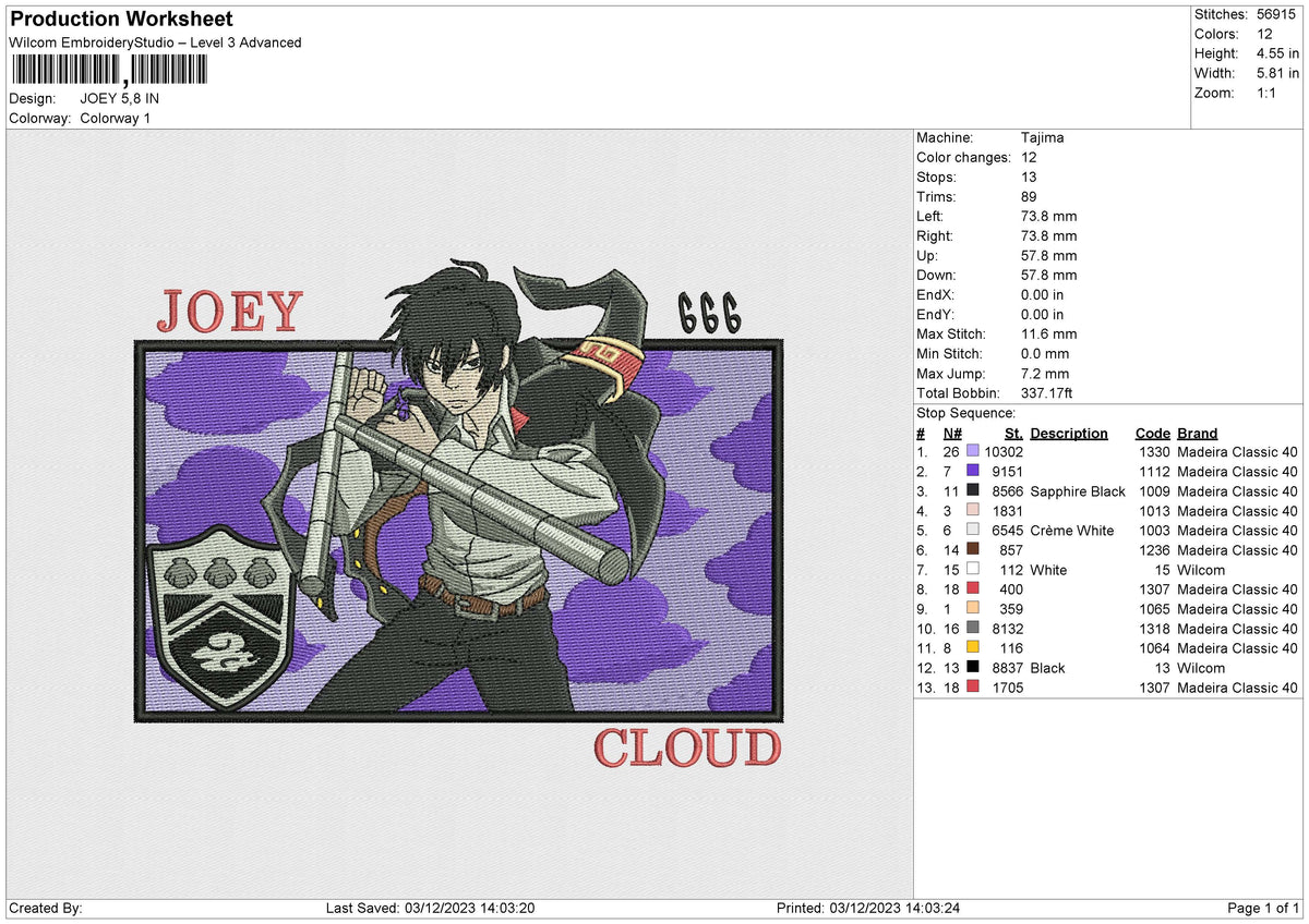 JOEY Embroidery File 6 size