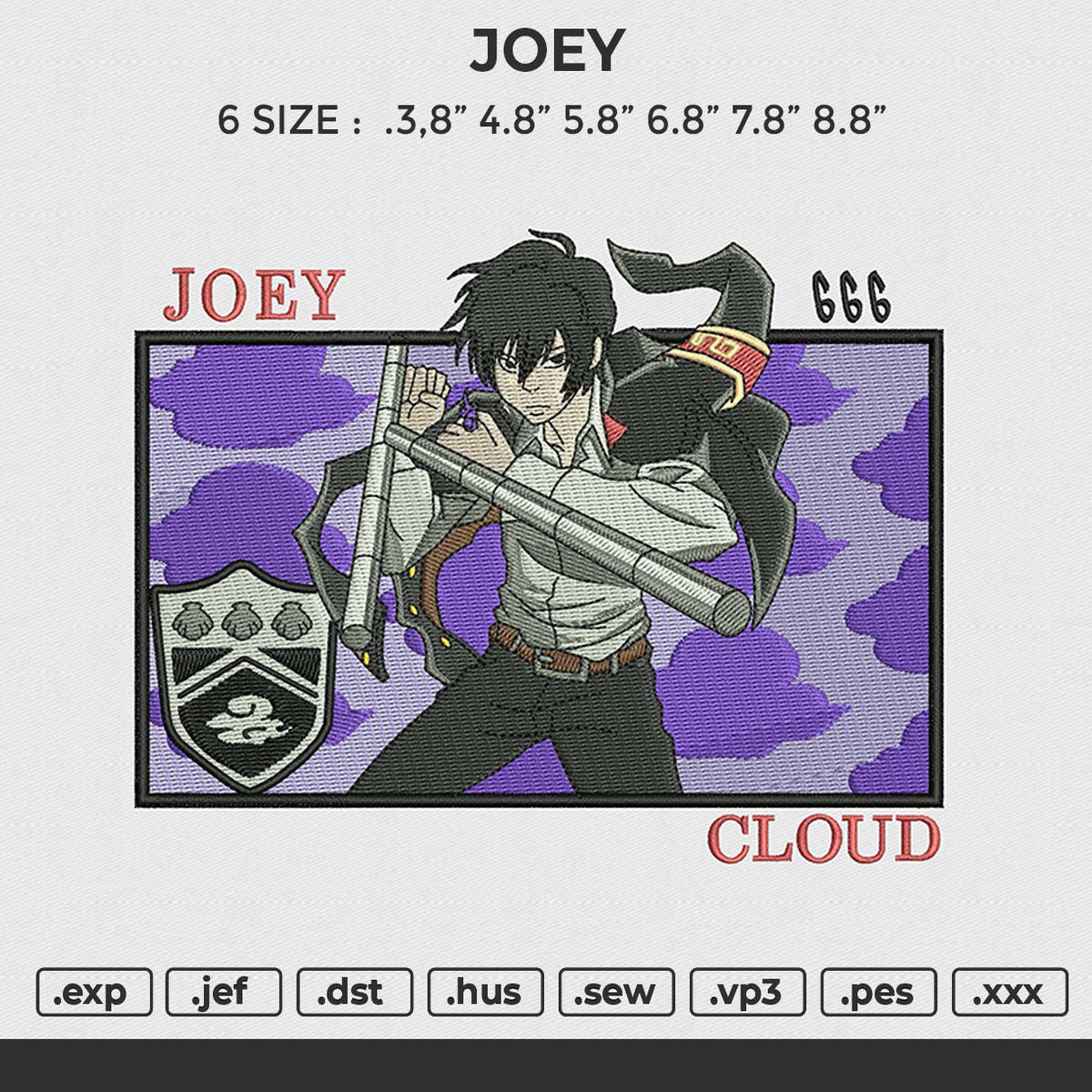 JOEY Embroidery File 6 size