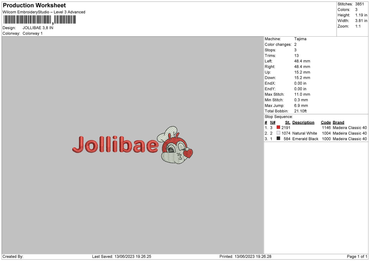Jollibae Embroidery File 6 sizes