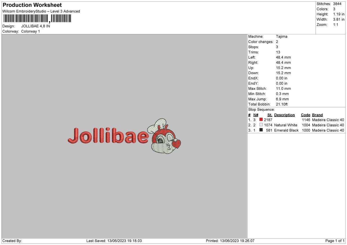Jollibae Embroidery File 6 sizes