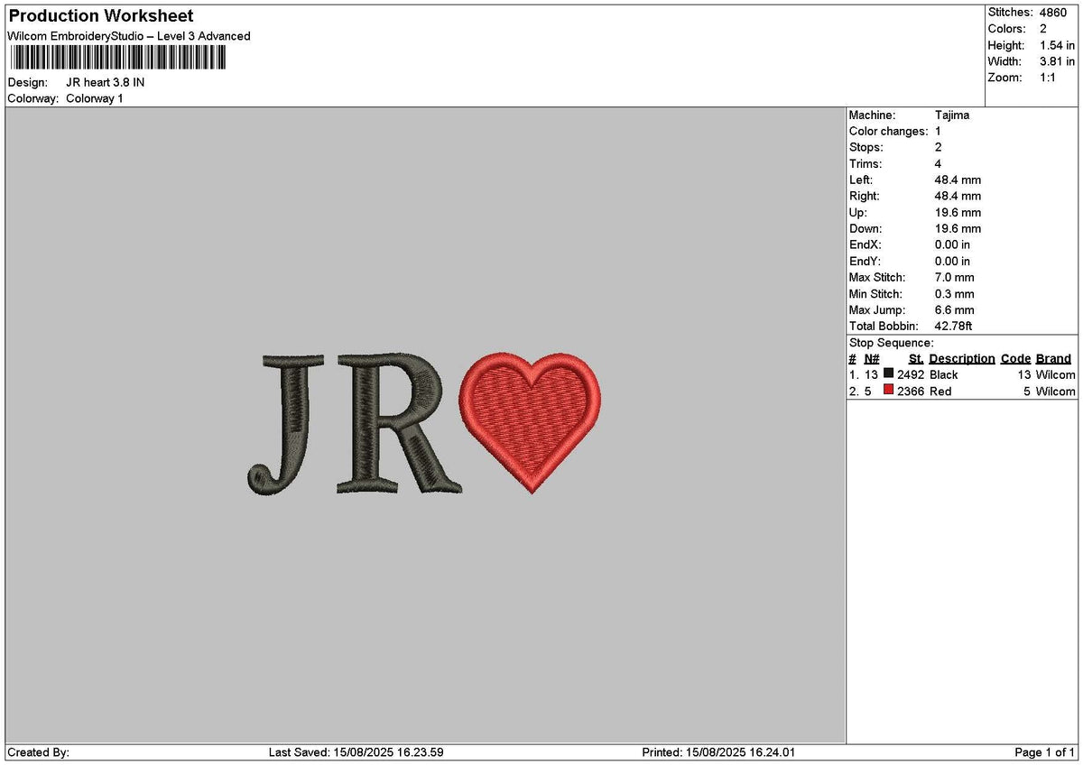 Jr Heart Embroidery File 6 sizes
