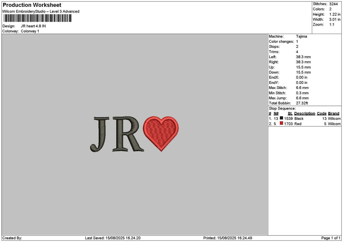 Jr Heart Embroidery File 6 sizes
