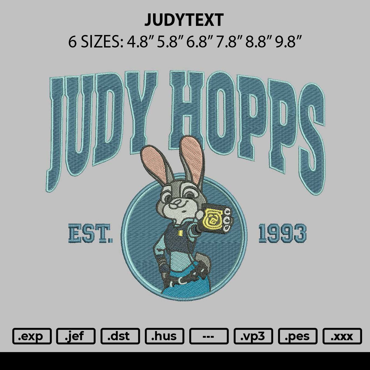 Judytext Embroidery File 6 sizes