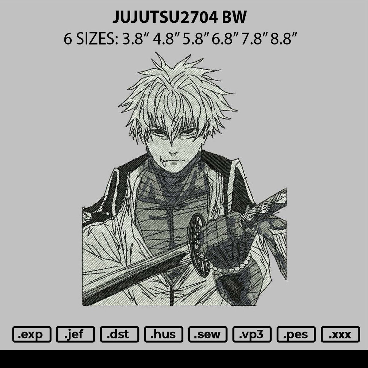 Jujutsu2704 Bw Embroidery File 6 sizes