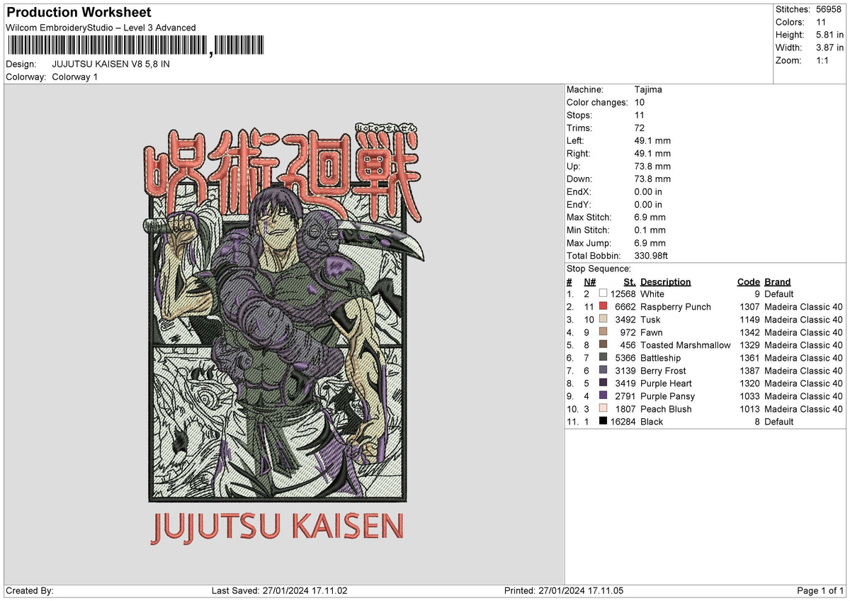 Jujutsu2701 Embroidery File 6 sizes