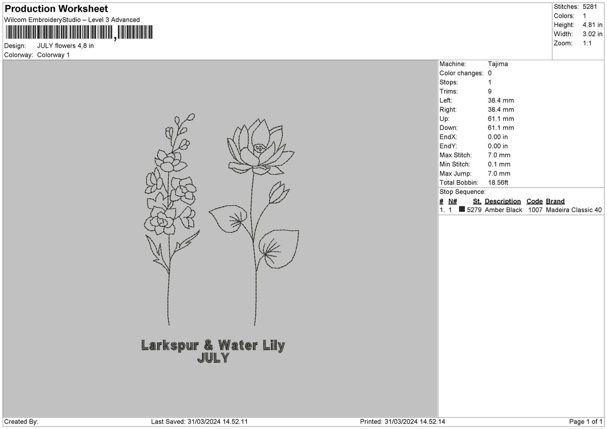 July Flo Embroidery File 6 sizes