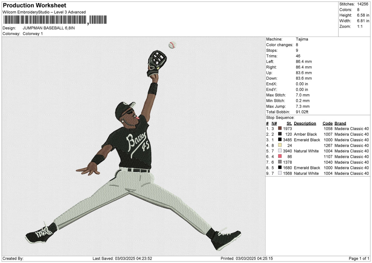JUMPMAN BASEBALL Embroidery File 6 size