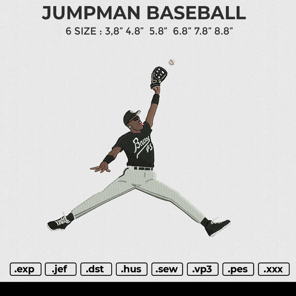 JUMPMAN BASEBALL Embroidery File 6 size