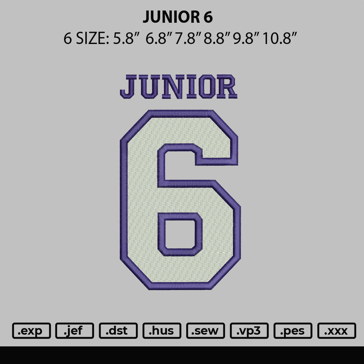 Junior 6 Embroidery File 6 sizes