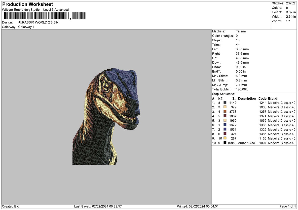 Dino 01 Embroidery File 6 sizes