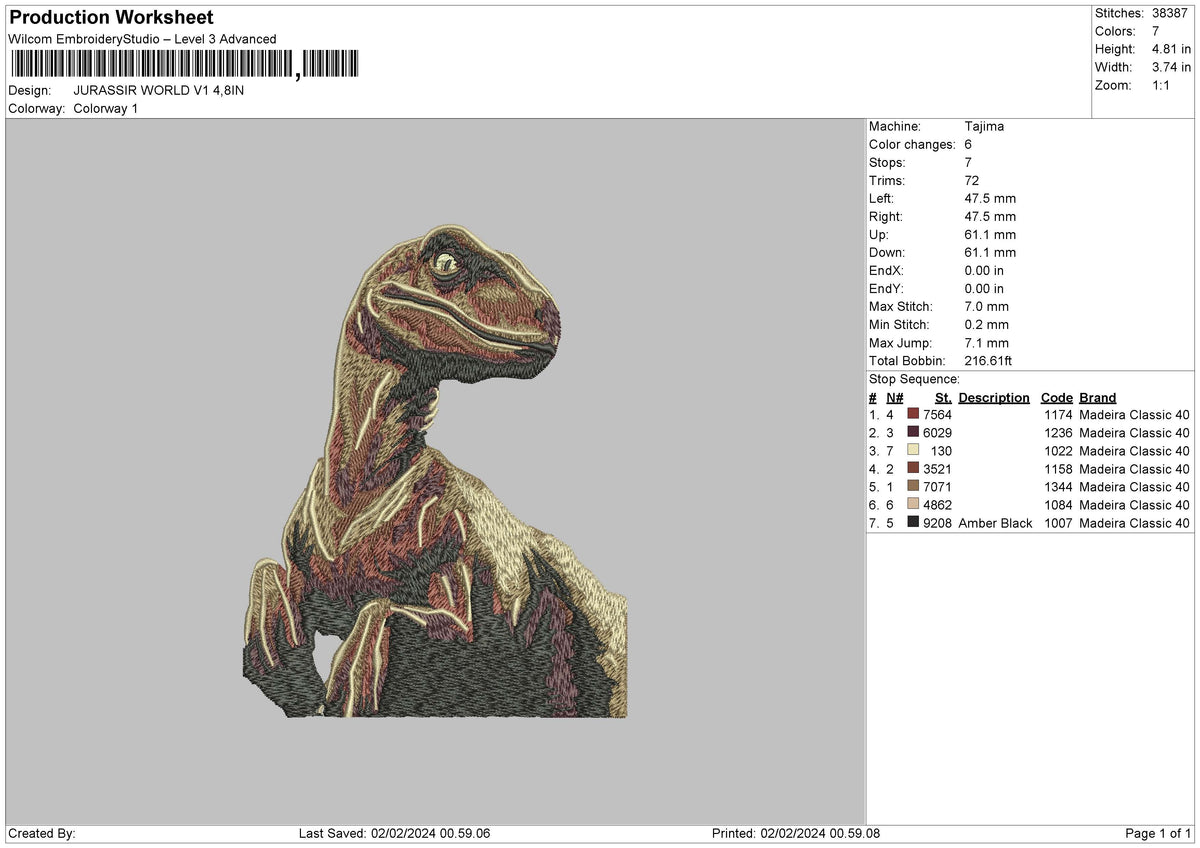 Dino 02 Embroidery File 6 sizes