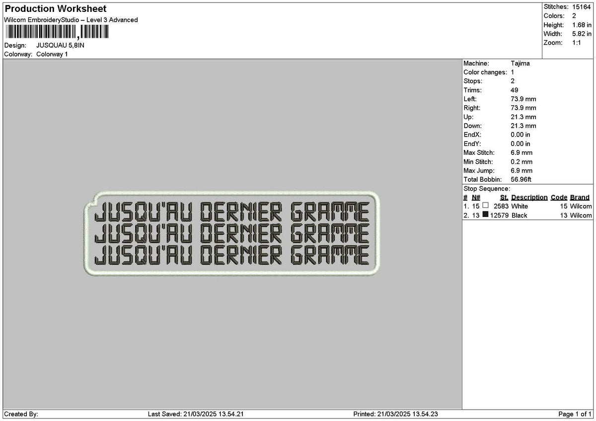 Jusquautext Embroidery File 6 sizes