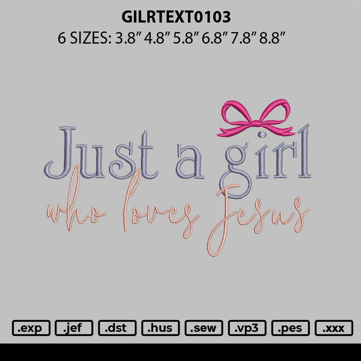 Girltext0103 Embroidery File 6 sizes