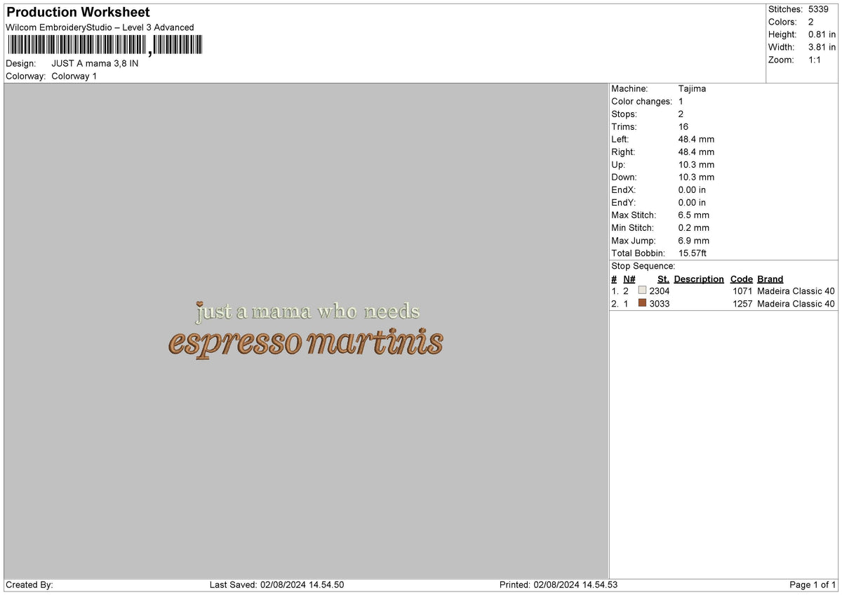 Just A Mama Embroidery File 6 sizes