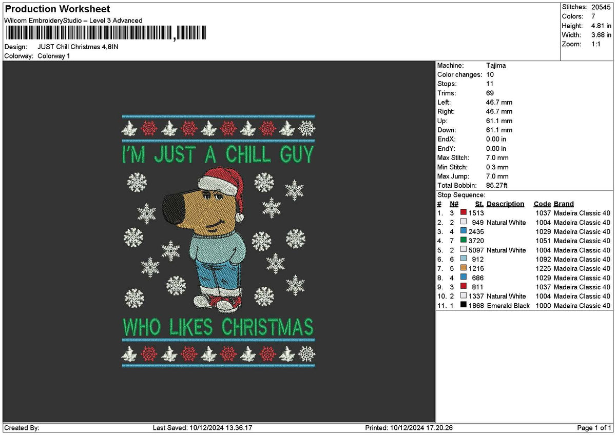 Xmaschill 01 Embroidery File 6 sizes