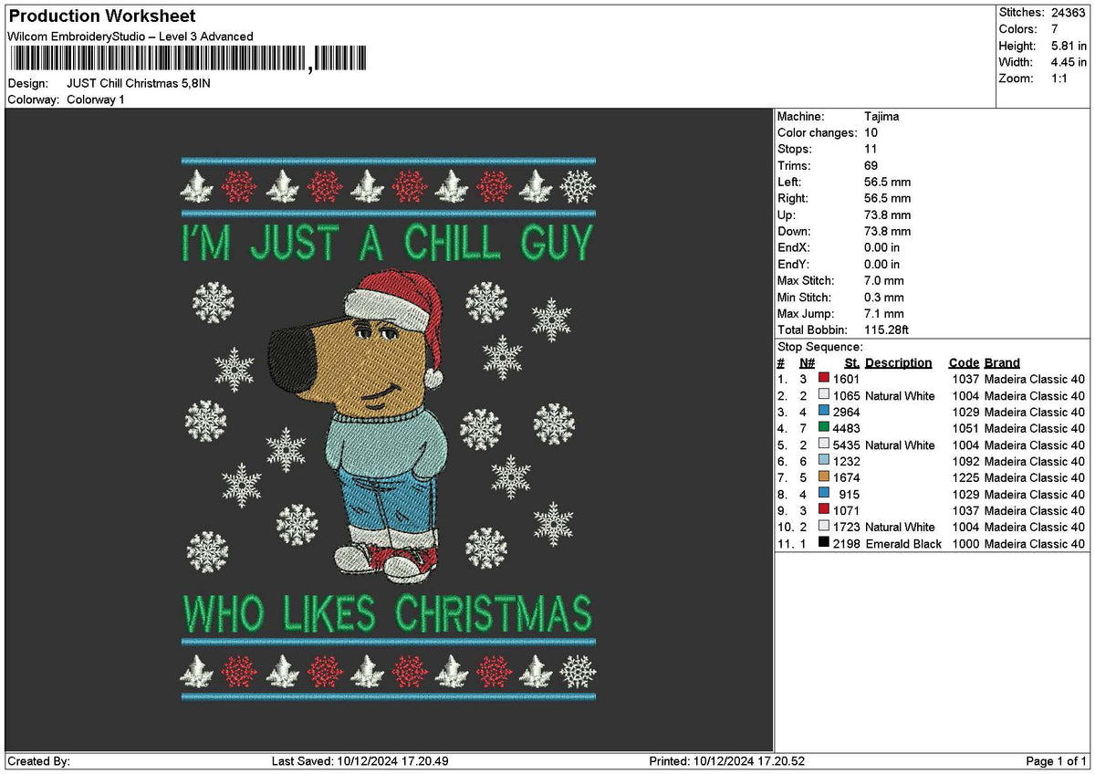 Xmaschill 01 Embroidery File 6 sizes