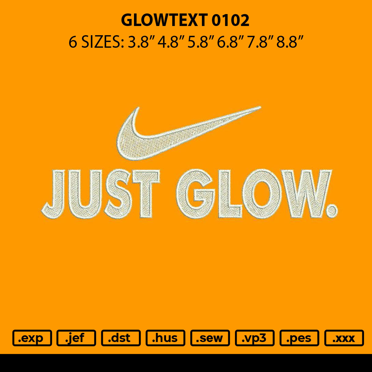Glowtext 0102 Embroidery File 6 sizes