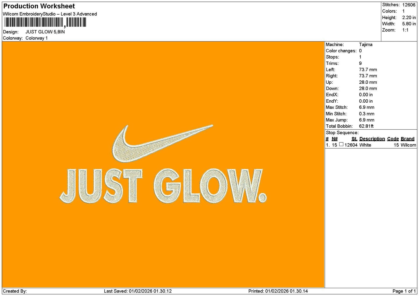Glowtext 0102 Embroidery File 6 sizes