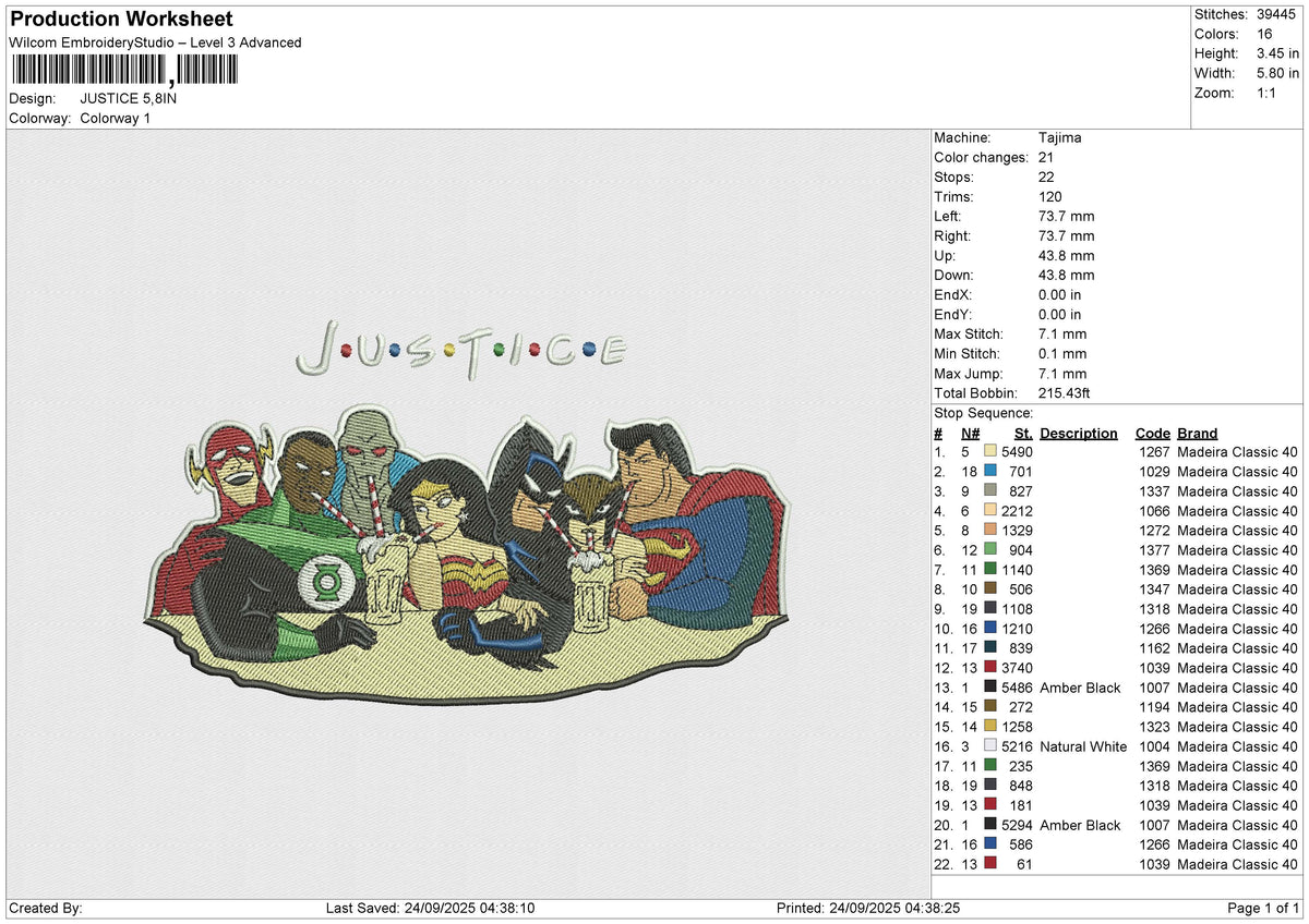 JUSTICE Embroidery File 6 size