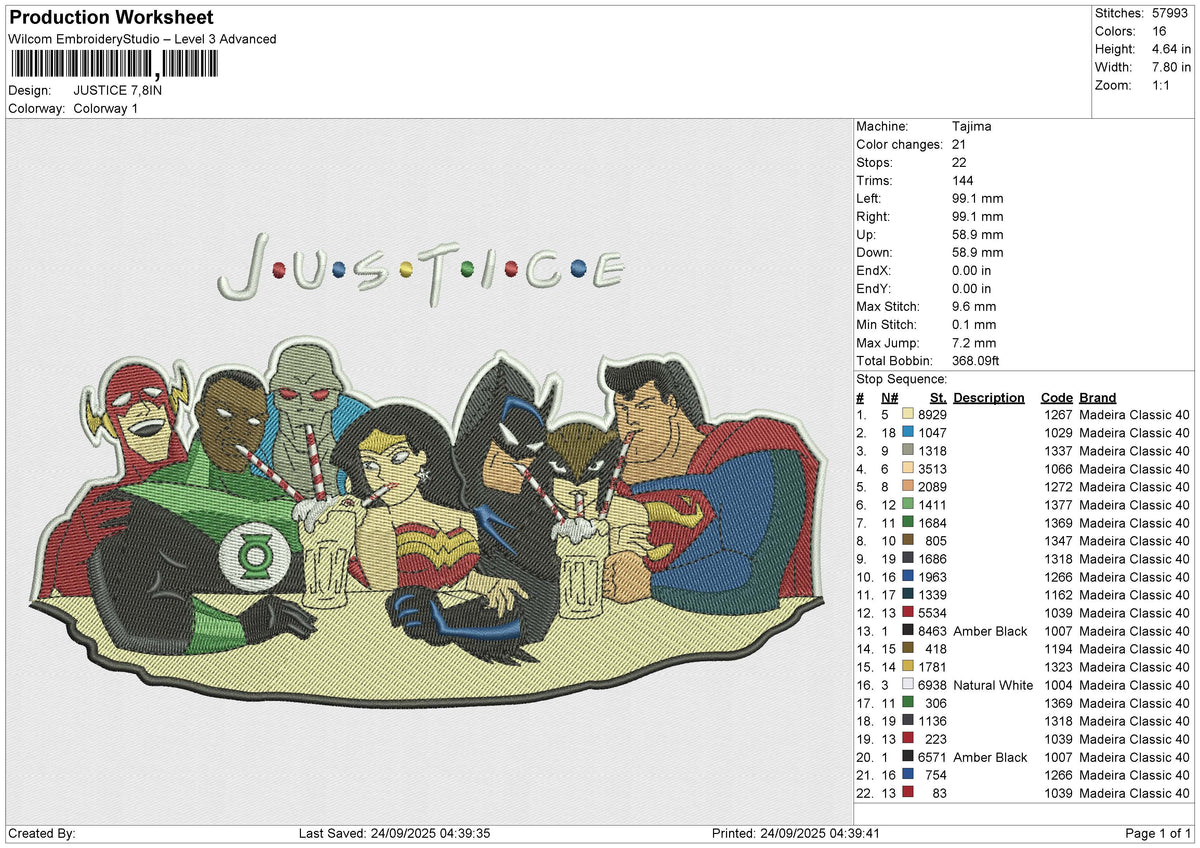JUSTICE Embroidery File 6 size