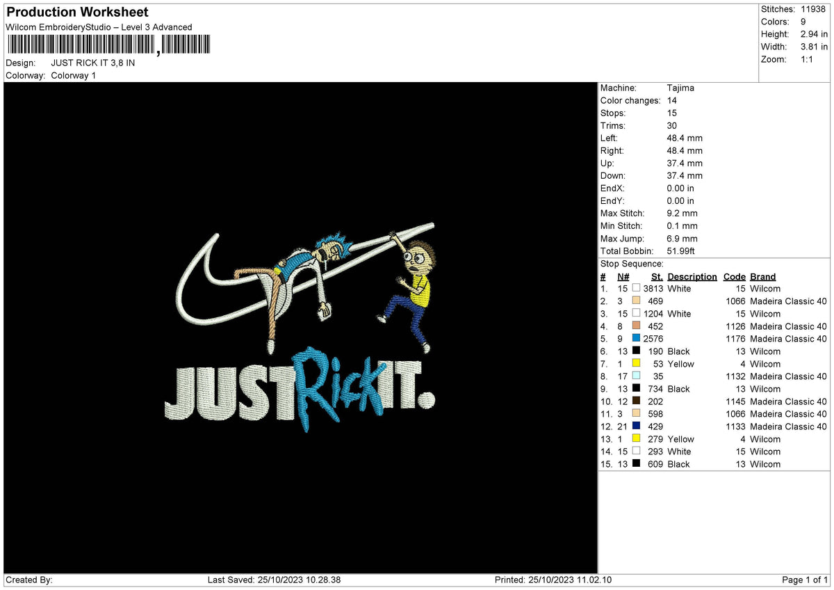 Rick It 02 Embroidery File 6 sizes