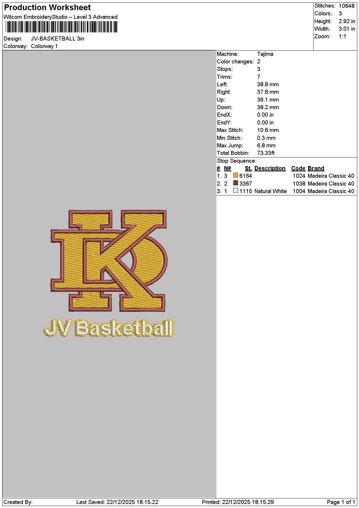 Basketball 2212 Embroidery File 6 sizes
