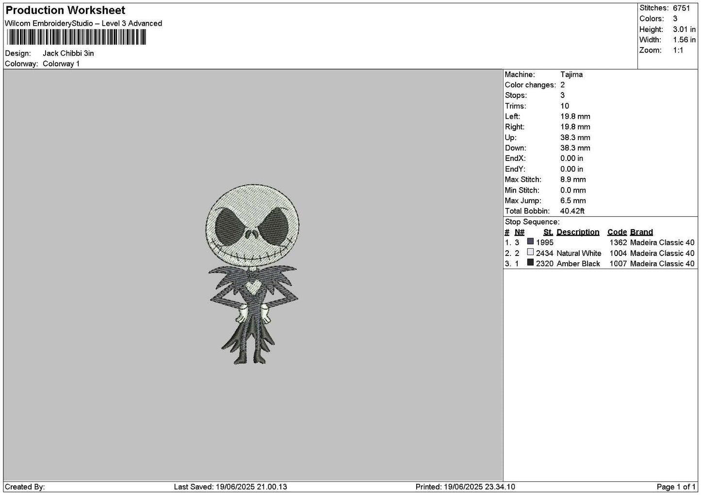 Jack Chibi 1906 Embroidery File 6 sizes