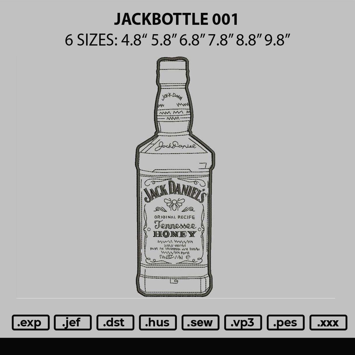 Jackbottle 001 Embroidery File 6 sizes