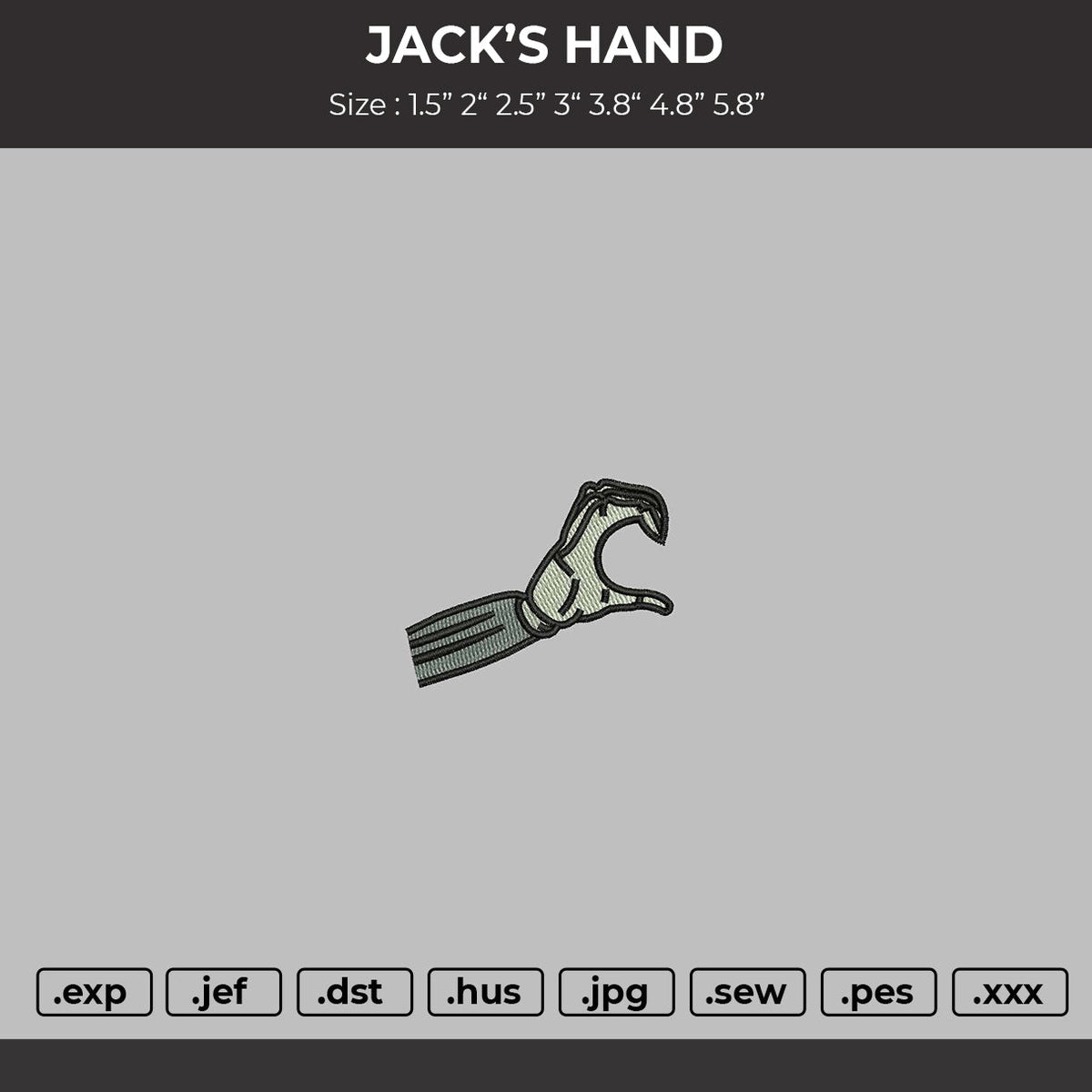 Jack's hand Embroidery File 6 sizes