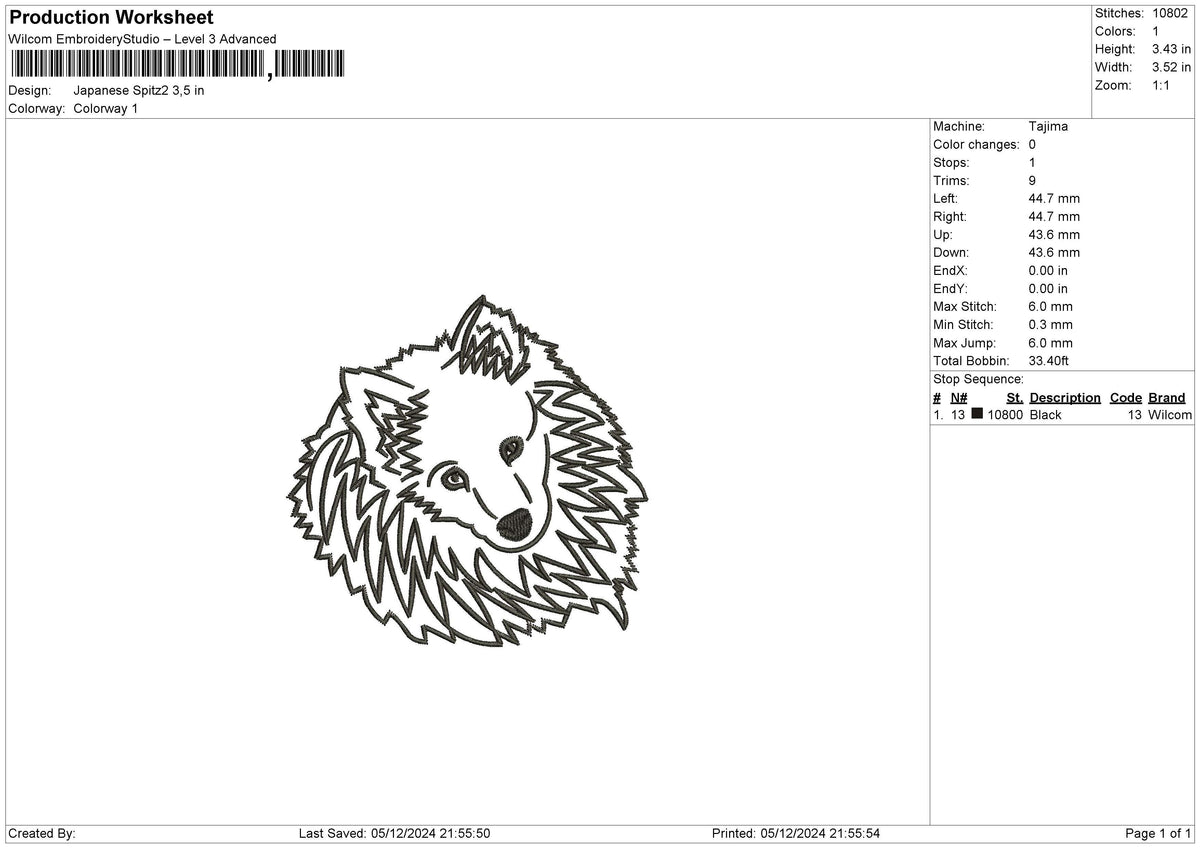 Japanese Spitz2 Embroidery File 6 size