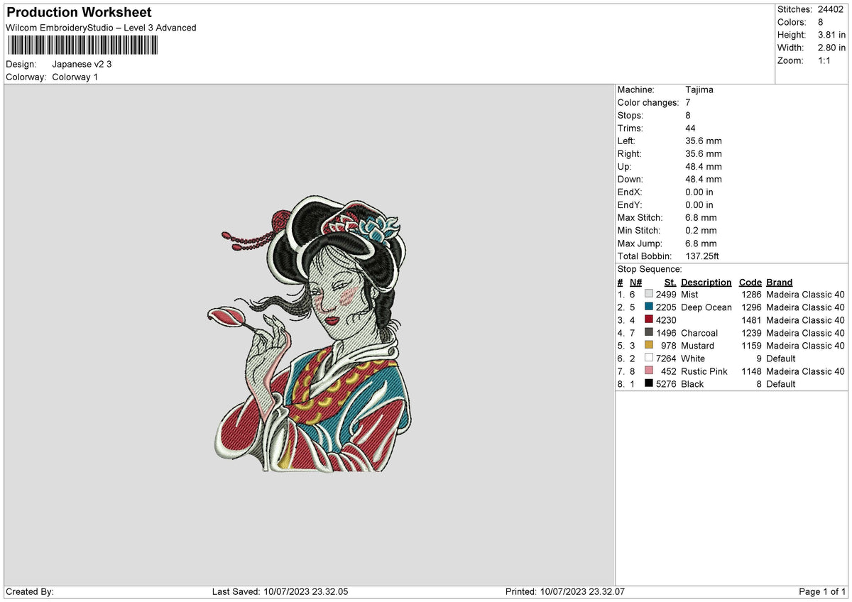 Japanese V2 Embroidery File 6 sizes