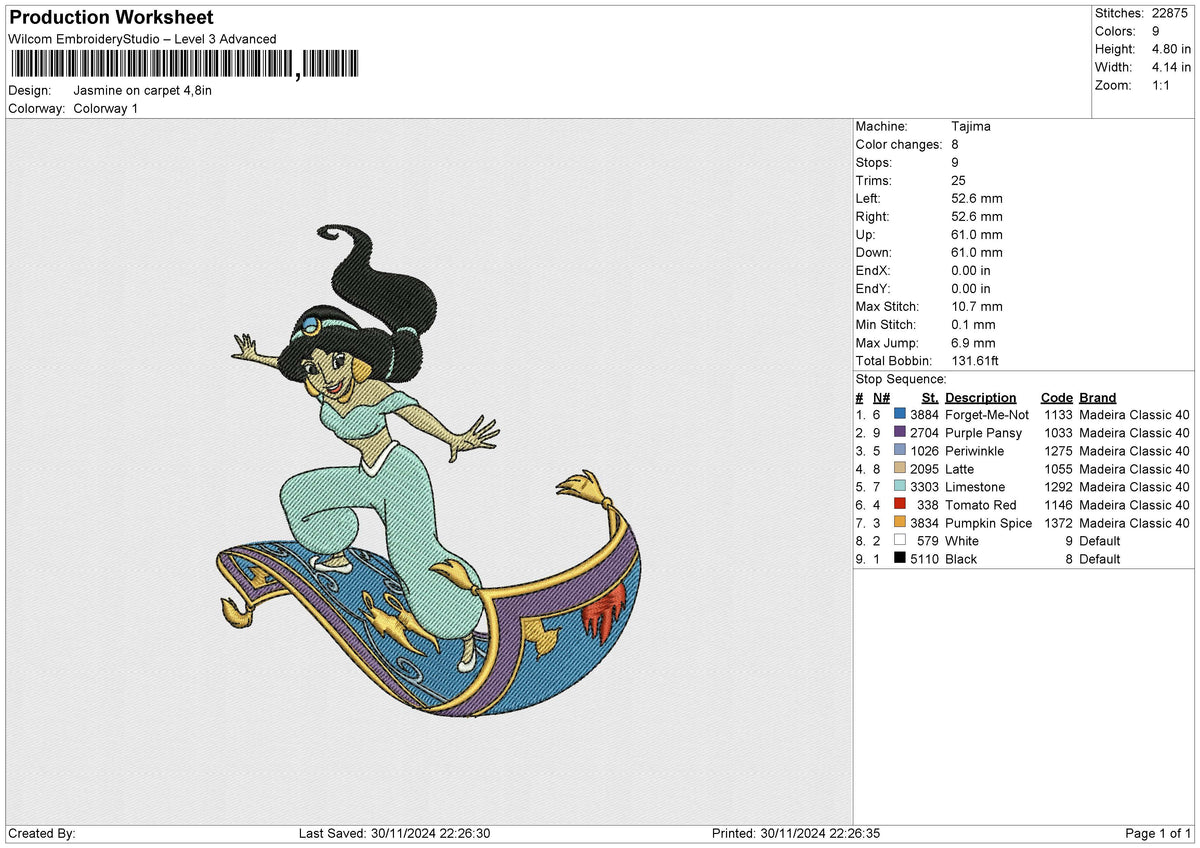Jasmine on carpet Embroidery File 6 size